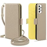 MAGICASE for Galaxy A53 5G ケース 手帳型 おしゃれ ショルダー sc53c ケース 手帳型 女性 おしゃれ ギャラクシー A53 5G ケース かわいい 肩掛け SCG15 ケース マグネット式 カード収納 スタンド機能 ぎゃらくしーA53 ケース 高級PUレザー 全面保護 耐衝撃 軽量 防塵 斜め掛 人気 バイカラー 6.5inch 対応（グレー メ イェロー）