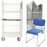 カゴ台車付き(ホワイト Aタイプ) 22脚セット ファブリック ミーティングチェア 会議イス 会議椅子 スタッキングチェア パイプチェア パイプイス パイプ椅子 ライトブルー