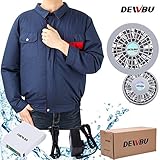 DEWBU 空調服 作業服 空調風神服 熱中症対策 長袖 半袖 工場内 屋外 農業 エアークラフト (紺色, M)