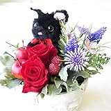 誕生日プレゼント 女性 花 フラワー プリザーブドフラワー ネコ 猫 造花 フラワーアレンジメント (黒)