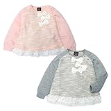 (グレー/90cm)ベビー服 女の子 トレーナー 長袖 Dolly Ribbon ドーリーリボン ミニモール切替 ミニ裏毛 シフォン リボン 裾フリル 女児 ベビー
