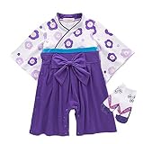 Marchen Rose 袴 ロンパース（靴下付き） 和装 和服 新生児 お宮参り (80, パープル)
