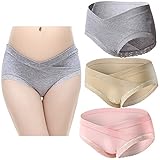 レースマタニティ下着 ローライズ , KUCIレディースコットンブリーフ、妊娠中のパンツ (L, Grey+Nude+Pink/3Pack)