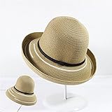 Hatrita-J 高級草編みかけ色折りたたみ麦わら夏日焼け止め日除け盆帽巻ながら大ひさしリゾート砂浜帽56-58cm,b