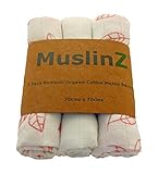 Muslinz Luxury Bamboo/Organic Cotton Muslin Squares (70 cm, White/Pink Leaf Print by Muslinz