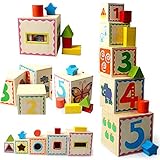 立体 パズル 型はめ 形合わせ 木製 木 の おもちゃ 積み木 ブロック 積み重ね キューブ つみき 中に しまえる 知育 玩具