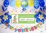 A024☆BLUE風船セット■お誕生日を飾りましょ♪　【 写真+名前入り 横断幕♪　誕生日バナー】/ 誕生日横断幕　パーティー装飾用品　★横断幕＋バルーン装飾SET★...
