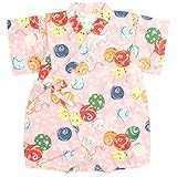 甚平 ロンパース ベビー 女の子 綿100% 日本製生地 グレコ カバーオール 水風船/ピンク-9771 80cm