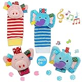 DaisyソフトPlush Baby Rattleおもちゃ、4動物手首ラトルと足Finderソックスセット、ベストギフト早期教育開発おもちゃfor Boys and Girls – Elephant 