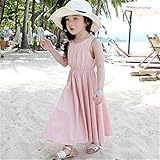 M.Z.L コットン ロングワンピース マキシワンピース リゾート ノースリーブ レディース 春 夏 子供ドレス ワンピース 女の子ドレス (100CM, ピンク)