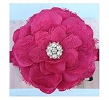5 Large Lace Peony Sparkly pearl button Flower baby PoshNPretty headband - HotPink by PoshNPretty