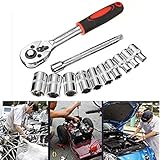 KISENG 12点ラチェットレンチ 1/4inch ソケットセット ハードウェアバナジウム修理ツールキット