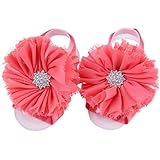 FEITONG 2016 1Pair Infant Pearl Chiffon Barefoot Toddler Foot Flower Beach Sandals (Watermelon Red) 
