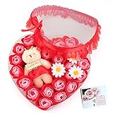 Yobansa 造花 ソープ フラワー プレゼント 枯れない お花 薔薇 かわいいクマ 石鹸 バラハート型ギフトボックス 誕生日 結婚 記念日 卒業 入学 出産 お祝い,18本 (レッド 23本)