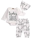 Happyハッピー耳　ロンパース　ズボン　ベビー　帽子付き　三点セット　夏　ロングスリーブ　男女兼用　レター　鹿角　プリント　ホワイト　可愛い　70　80　90　95 (95, LADIES プリント