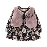 Yangelo ベスト+ワンピース ボレロ 2点セット子供 長袖　ドレス 秋冬　キッズドレス　花柄　可愛い　おしゃれ　ベスト付き　上品 可愛い　厚手　裏起毛 赤ちゃん　フォーマル　出産祝い size 