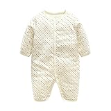 DWSIOOW 秋冬向け　厚手　可愛いプリントカバーオール　ベビー服　ジュニア　ロンパース　前開き　カジュアル　新生児　男の子　女の子　8色選べる　出産祝い　プレゼント (66cm, ベージュ&ドット