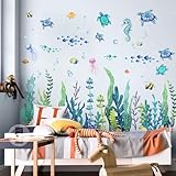 ウォールステッカー 海 魚 亀 海藻 水クラゲ アートポスター 海のウォールシール 海の生き物 壁飾り おしゃれ 子供 壁ウォールステッカー インテリア 壁 シール 剥がせる 大きいサイズ 壁紙 ステッカー 110cm*70cm