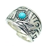 [シルバーワン] シルバー925 ターコイズ ココペリ リング 壁画風 メンズ c1 フリーサイズ カボションカット
