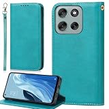 BonwFzin モトローラ モト G66j 5G ケース 手帳型 ストラップ 適用 Motorola moto G66y 5g カバー 手帳 モトG66j5G スマホケース PU レザー ストラップケース ストラップホール付き マグネット フリップ スタンド レトロ ターコイズ