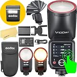 Godox V100O V100 O V100-O ラウンドヘッドカメラフラッシュスピードライト、オリンパスパナソニックカメラ用、100Ws 2.4G TTL1 / 8000 HSS、400フルパワーフラッシュ、7.2V / 2980mAhリチウムイオンバッテリー、1.7秒リサイクルタイム