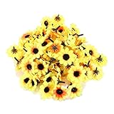 人工花のヘッド装飾，SODIAL(R)100x人工シルクの花の結婚式ホームデイジーヘッド装飾　黄色＋黒