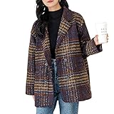 [Teddy] コート レディース アウター 中厚手 オーバーサイズ ゆったり 秋冬 防寒 グレンチェック柄 tops1353 (ブラウン×ブルー, M)