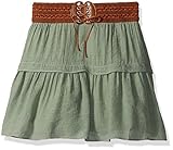 Amy Byer Big Girls' Short Tiered Skirt with Novelty Waistband Sage M [並行輸入品]