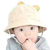 (よキーよ)Yokeeyoベビー用ハット 紐付き　メッシュ　薄地 クマプリント 盆帽 刺繍 赤ちゃんキャップ アウトドア 男女児　紫外線 UVカット 日よけ止め 日焼け防止