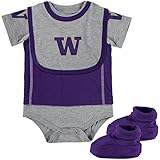 Washington Huskies 3個入りクリーパーよだれかけブーティセット幼児ベビー用グレー パープル