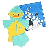 キッズ フード付き 水着 上下セット ナップザック 3点セット 動物 半袖 全5種 ペンギン 90