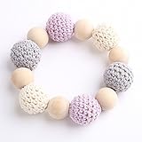 歯がためしゃぶり ママ授乳ジュエリー?歯がため ブレスレット 木製?赤ちゃんのおもちゃ?オーガニック コットン メイプルウッドリング[BPAフリー][FDA認可済]木育 安全 無味 ブルー パープル