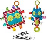Mary Meyer Taggies Crinkle Me Owl Square and Squeaker Set with Pacifier Clip [並行輸入品]