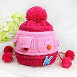 防寒 かわいい ベビー キッズ 赤ちゃん ニット帽子 うさぎちゃん風 ボンボン付き 2017 新製品 (rose)
