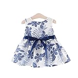 Pojour 夏 1-6歳キッズ印刷ドレス 子供かわいいワンピース 袖無し 通気 綿 青(70cm)