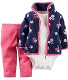 Carter's(カーターズ) ベビー フリースジャケット / ボディスーツ / ロングパンツ 3点セット (花柄ピンク) Baby 3-Piece Set