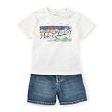 ポロラルフローレン グラフィック半袖Tシャツ デニムハーフパンツセット クリーム (男の子12～24か月用) 12M [並行輸入品]