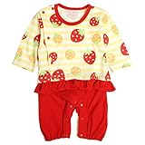 カバーオール ベビー 乳幼児 女の子 長袖 ロンパース 赤ちゃん イチゴ柄 イエロー 60～70cm