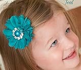 ☆クールなティールブルーシフォンフラワーとラインストーンのヘアクリップ☆