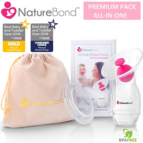 NatureBond Silicone Manual Breast Pump Breastfeeding Milk Saver Suction | Bonus Pump Stopper, Lid, Pouch, AirTight Vacuum Sealed in Hardcover Gift Box. BPA Free & 100% Food Grade Silicone NatureBond Silicone Manual Breast Pump Breastfeeding Milk Saver Suction | Bonus Pump Stopper, Lid, Pouch, AirTight Vacuum Sealed in Hardcover Gift Box. BPA Free & 100% Food Grade Silicone