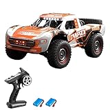 車のおもちゃ、JUANZI リモートコントロールカー 4WD オフロードカー ブラシレストラック 2.4GHz フル比例高速 70km/h オフロードリモートコントロールカー 子供大人へのギフト 3ライトモード 2バッテリー