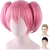 CaseEden コスプレ ウィッグ 鹿目まどか 日奈森あむ アミュレットダイヤ ツインテール バンス付き ピンク ホワイトメルチェ・ウィッグネット2個セット