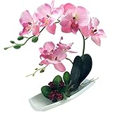 人工花、Govine人工Phaleanopsis盆栽フェイク花、ホームデコレーション ピンク Govine-1106