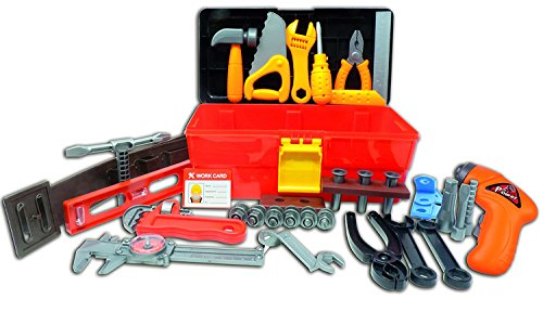Deluxe Toy Tool Set For Toddlers TG668 - Fun Tool Box Kit For Kids With 40 Pieces Including Battery Powered Drill By ThinkGizmos (Trademark Protected)