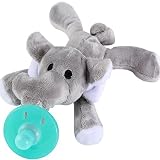 Evedy Baby Plush Pacifier,Soft Stuffed Elephant Infant Pacifiers Holder Toy With Detachable Silicone