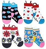 Ez Sox キッズソックス 縫い目のないつま先 滑り止め防止グリッパー 簡単プルループ付き 女の子 Mサイズ ハート-フラワー