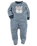 カーターズ ロンパース carter's 男の子用ブルーグレーボーダーワンちゃんフリース足つきカバーオール (newborn(-55cm)) [並行輸入品]