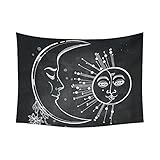 interestprint Sun Moon Starsのリビングルームベッドルーム寮のタペストリー壁吊り壁装飾アートコットンリネン装飾51 x 60インチ 80 X 60 inch