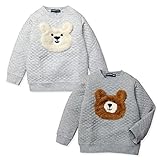 (グレー/95cm)ベビー服 男の子 トレーナー 長袖 LITTLE BEAR CLUB リトルベアークラブ ニットキルト クマ柄 ボアワッペン 男児 ベビー