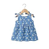 ベビー服 女の子 子供服 Pojour ワンピース 夏 花ドレス　リボンショルダーストラップ ブルー 110cm
